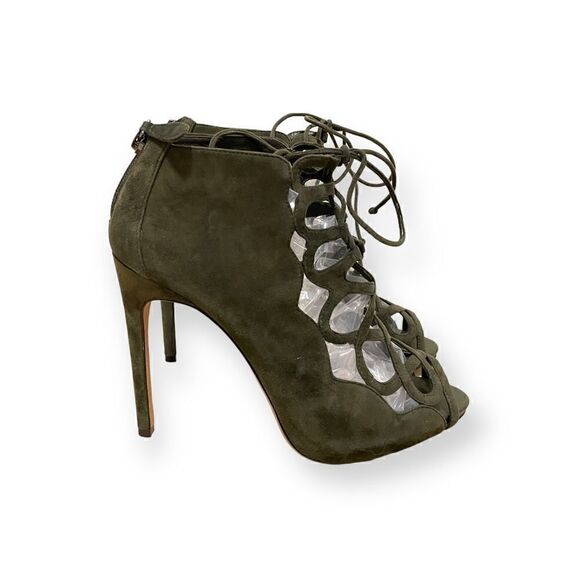 ALEXANDRE BIRMAN Olive Green Suede Cage Heels.    |Size:37.5| - Picture 10 of 12